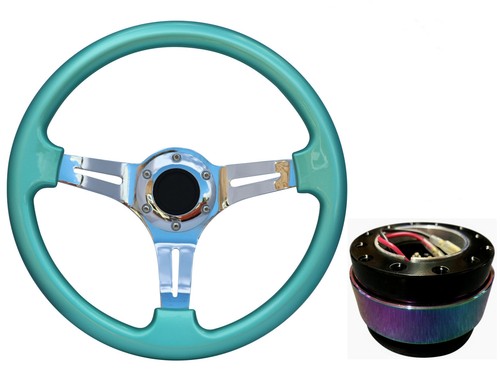 Mint green chrome steering - green,